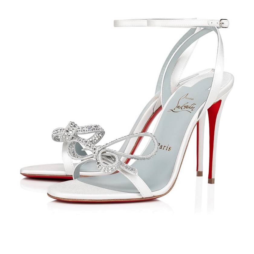 Women's Christian Louboutin Jewel Queen 100mm Crepe Satin Sandals - Off White [6745-281]